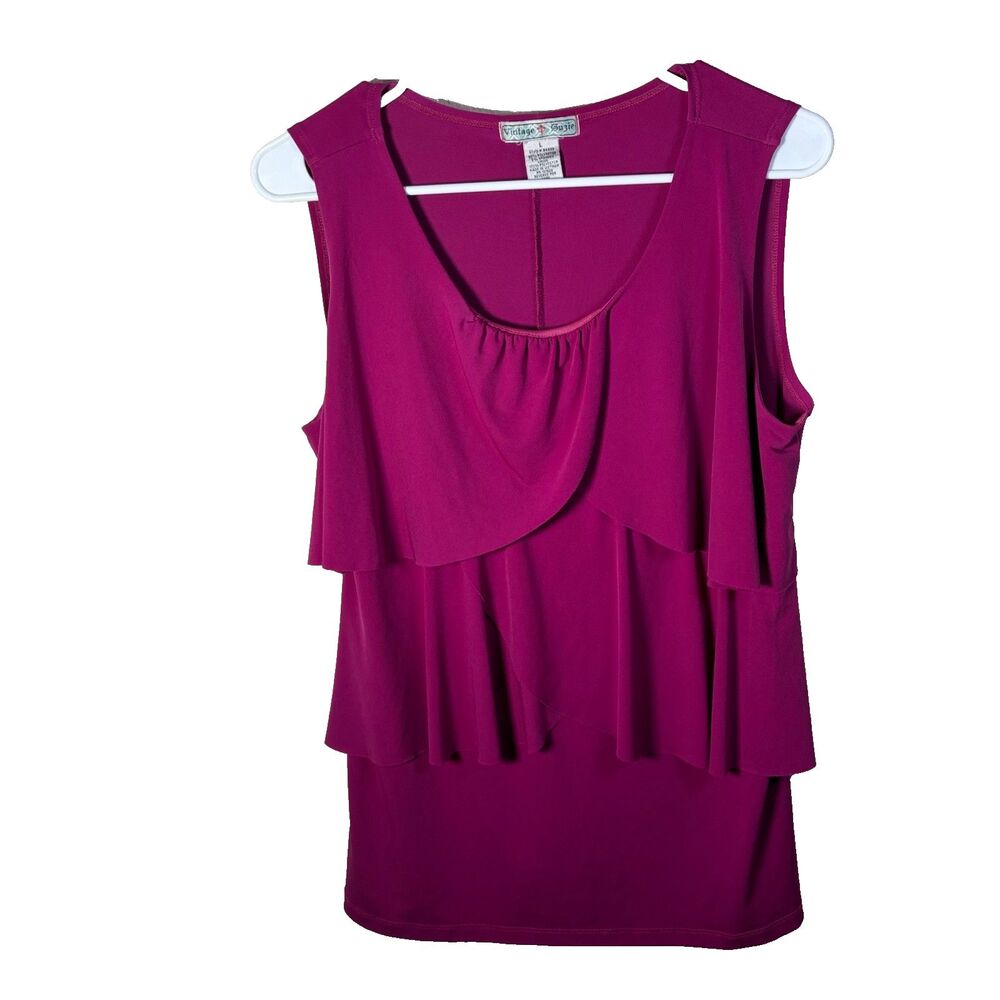 Chaus Tank Top Women's Large Purple Sleeveless Ruffle Layered Shirt Career